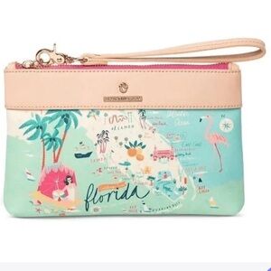 Spartina 449 Neutral Textured Wristlet with Tan Strap